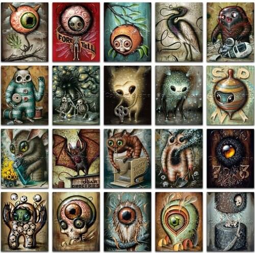 5D Full Square Diamond painting embroidery Cross stitch Cartoon Alien One-eyed bird skull bat strange DIY Round Drill mosaic 545