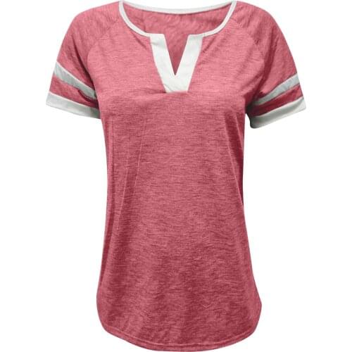 S-3XL Plus-Size Womens Summer 2021 New Stitching Loose Fashion T-shirt Blouse Womens V-neck Short Sleeve T-shirt Blouse