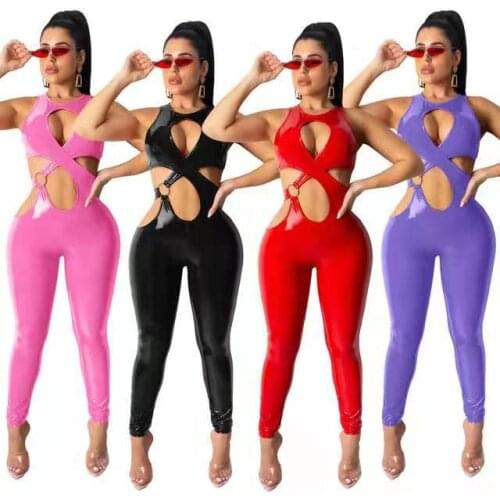 Sexy Women Catsuit PVC Leather Bodysuit Jumpsuit Wet Look Dress Clubwear Costume S--XXL OS4546