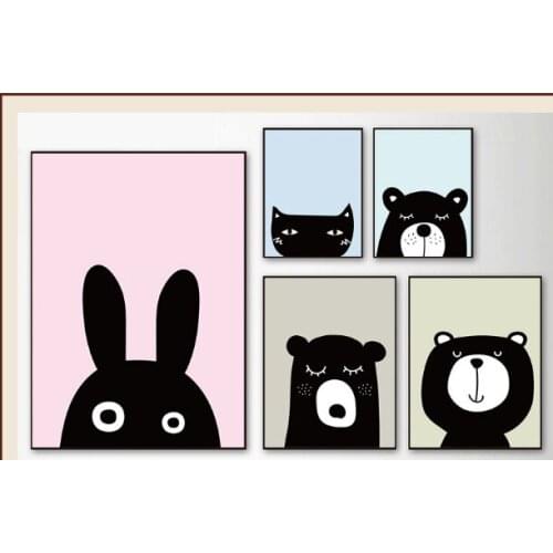Nordic Modern Simple Black and White Animal Childrens Room Decorative Painting Bedroom Background Wall Frameless Art Painting
