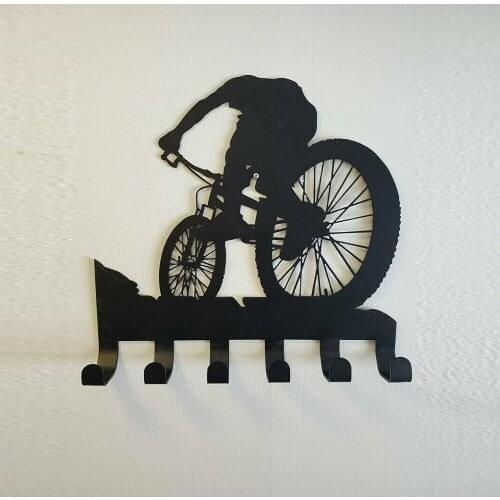 Mountain Bike Gear Rack Metal Wall Decor Mountain Biking Wall Art Bicycle Art Silhouette Wall Sticker Carved Black UD88