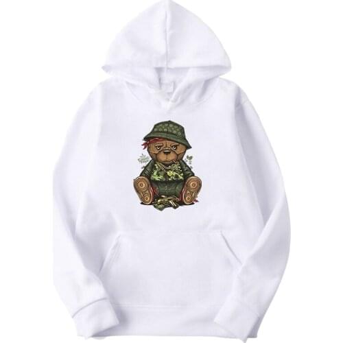 Mans Oversize Hoodie Tops Hat Bear Print Fleece Long Sleeve Pullover Sweatshirts Hip Hop Casual Mujer Jogging Tracksuit Male