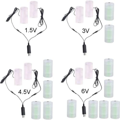USB to 1.5V 3V 4.5V 6V D Battery Eliminate Cable Replace 1-4pcs Size D Cell Batteries for Clocks Remotes Toys Lamps