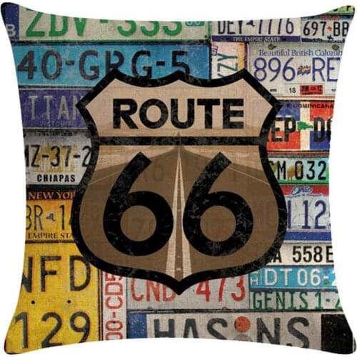 Vintage Route 66 Linen Pillow Case Soft Cushion Cover Sofa Home Office Decor