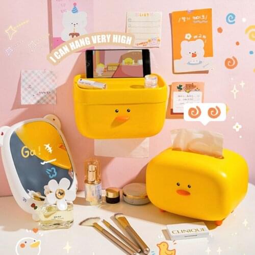 W&G Kawaii Organizer Duck Desktop Storage Box Tissue Towel Box Wall-mounted Organizer Toilet Tissue Box Towel Rack Home Deco