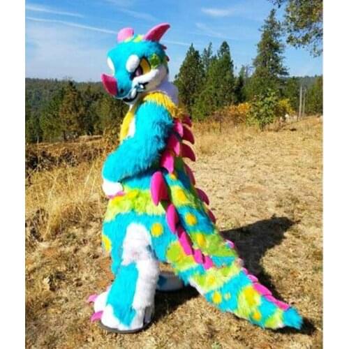 Japan Long Fur Dragon Fursuit Furry Mascot Costume Suit Cosplay Fancy Dress Adults Kid Unisex Outdoor Fursuit Outfit
