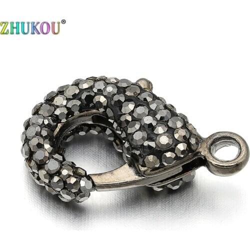 15*25mm Brass Cubic Zirconia Gunmetal Lobster Clasps Hooks Diy Jewelry Findings Accessories, Hole: 2.5mm, Model: VK46