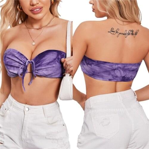 Women Sexy Tie DyeTube Top Sexy Strapless Sleeveless Backless Front Lace Up Crop Tops Halter Camisole Summer Fashion Tops 2021