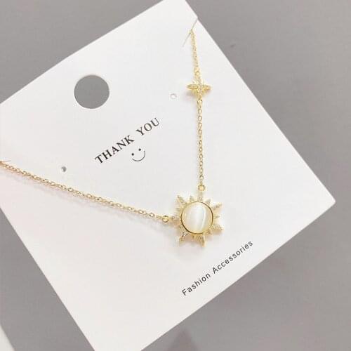 Korean Trendy Simple Sweet Shiny Zircon Opal Sun Flower Pendant Necklace Women Temperament Elegant Jewelry Gift Clavicle Chain