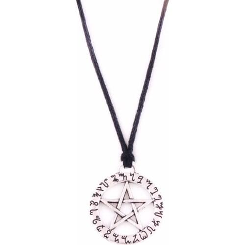 Star of David Wax Rope Necklace Jewish Pendant Vintage Jewlery Hebrew Letters