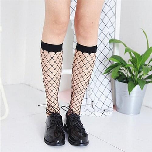 1pair Sexy Goth Punk Cool Women Essential Hollow Thin Black Fishnet Medium Height Tube Socks Female Fashion Meias