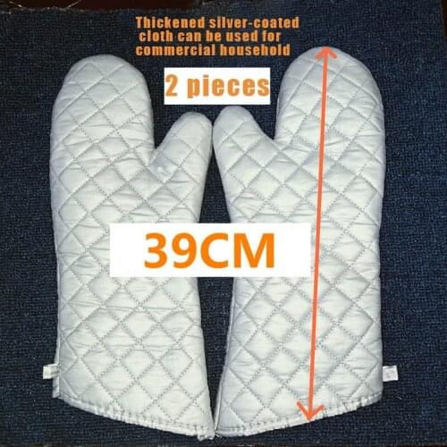 1pair Oven Mitts Kitchen Oven Gloves High Heat Resistant Long Oven Mitts Anti-scalding Silver Cloth Gloves PI669