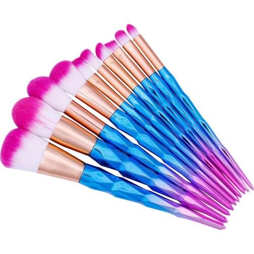 MLing 10 pcs diamond rose gold makeup brushs sets Foundation eye shadow concealer brush beauty tools