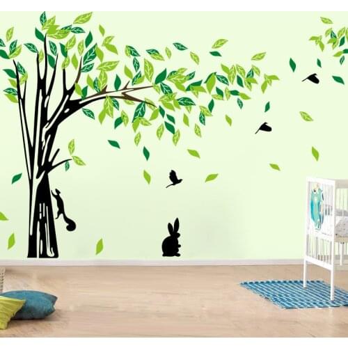 215*395cm Black Brown Big Tree Decoration Wall Sticker DIY Animal Living Room Decals Poster Mural