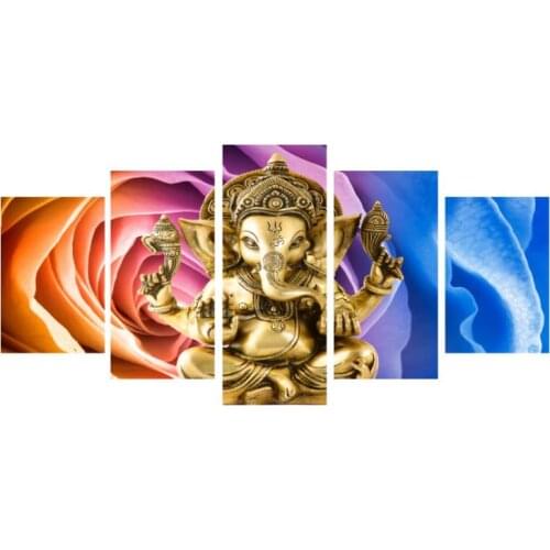 5 Panel Wall Art Canvas Painting Polygon Irregularity Elephant God Style Pictures Lord Modern Decoration For Living Room