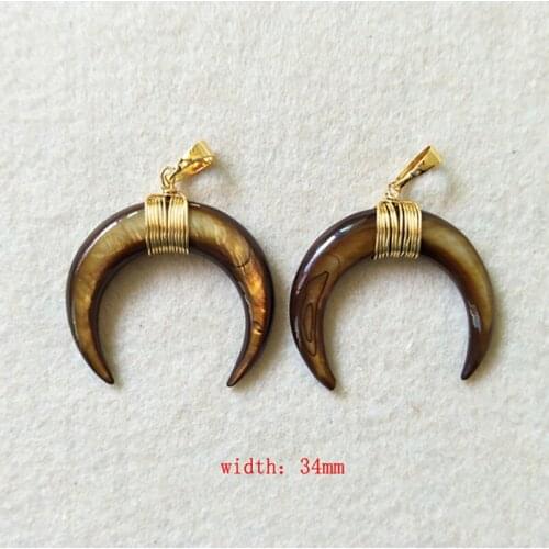 5pcs Natural shell Gold color Wire Wrapped Tribal Ox Horn Brown Charm Pendant Crescent shell Bead DIY necklace making PD231