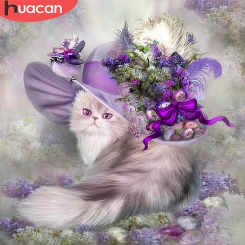 HUACAN Cat Diamond Painting Animal Diamond Embroidery Hat Mosaic Cross Stitch Home Decoration Gift For Women