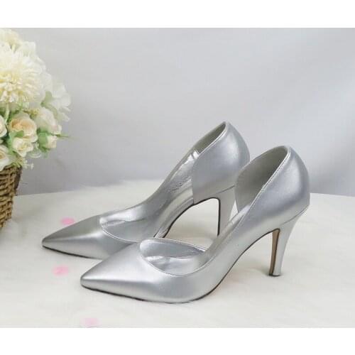 BaoYaFang 2020 New Arrival Silver Golden women wedding shoes Bride High heels Pointed Toe party dress shoes Fashion High Pumps