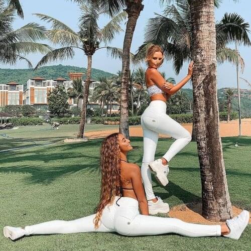 Melody White Push Up Yoga Pants Scrunchy Butt Lift Tight Leggings Sport Women Fitness High Waist Faux Leather Pants