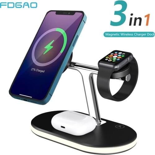 FDGAO Magnetic Wireless Charger for MagSafe iPhone 12 Pro 12 Mini Apple iWatch 6 5 4 Phone Magnet Stand 15W Fast Charger Holder