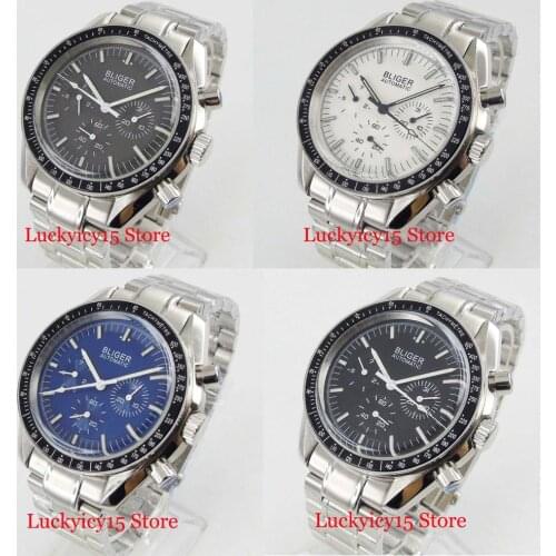 4 Models BLIGER Brand Self Winidng Mens Watch Date Indicator Polished Watch Case Mental Strap Automatic Movement