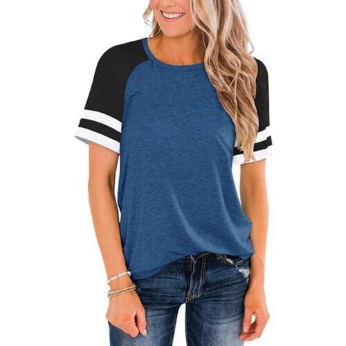 Women Sweatshirt, Variegated and Stripe Patterns Round Collar Short Sleeve Tops, S-XXXL