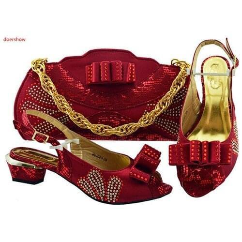 Doershow Red Shoes and Bag To Match Italian Women Shoe and Bag To Match for Parties African Shoes and Bags Matching Set!SLN1-19