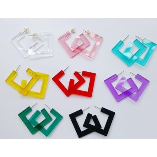 DoreenBeads New Women Vintage Geometric Stud Earrings Cute Colorful Acetic Acid Square Earrings Jewelry For Girl Gift