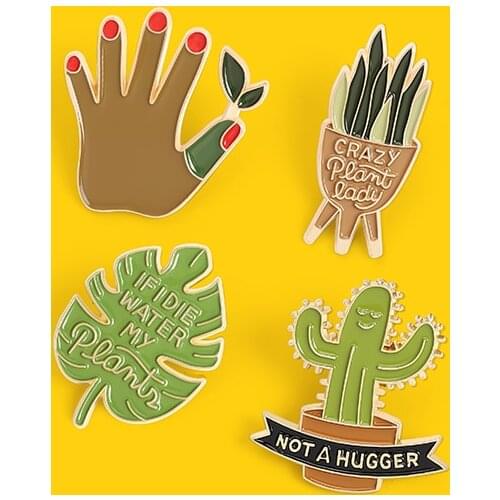 CRAZY PEAMT LADY NOT A HUGGER Idea Enamel Pin Custom Cactus Watering Hug Brooches Shirt Lapel Bag Badge Jewelry Gift for Friends