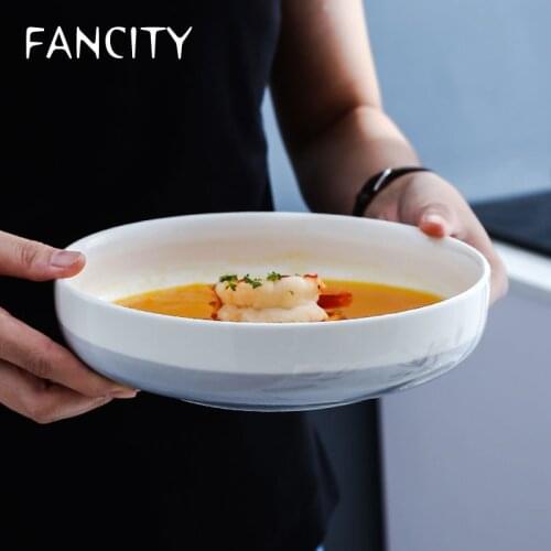 FANCITY Household deep bowl, creative rice bowl, ceramic bowl, large soup bowl, salad bowl, personalized noodle bowl