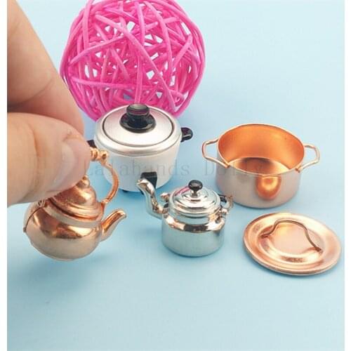 Dollhouse Mini Play Toys, Kettle, Saucepan, Small Kitchen, Electric Cooker, Model for DollHouse Furniture Accessories