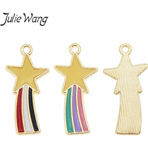 Julie Wang 4PCS Enamel Star Meteor Charms Colorful Alloy Gold Tone Necklace Bracelet Earrings Jewelry Making Accessory