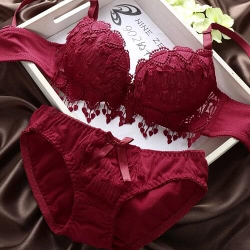 Hot Sale Women Sexy Underwear Set Bra briefs Embroidery Heart-shaped Tassel Lingerie Brassiere Sets Push Up bra panties ladies