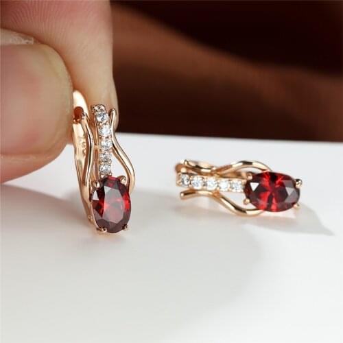 Red Crystal White Zircon Small Earrings Vintage Black Oval Stone Earrings Rose Gold Color Hoop Earrings For Women Bridal Jewelry