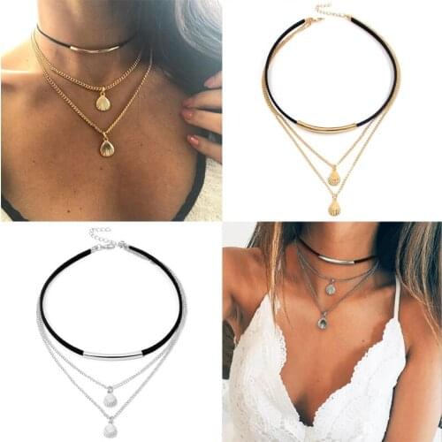 Shell Multilayer Necklace Fashion Black Simple Collar Gold Silvery Shell Summer Sale Chokers Sexy Lady Jewelry Necklace Gifts