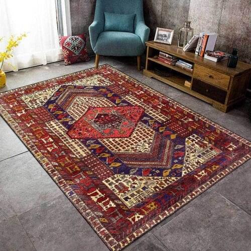 Fashion Retro Persian Geometric Ethnic Style Red Living Room Bedroom Bedside Carpet Floor Mats