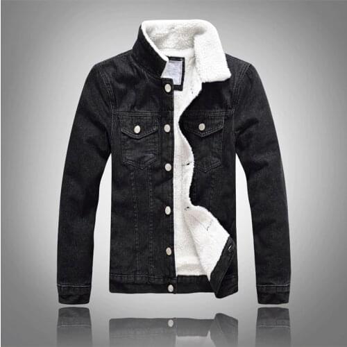 Denim Jacket Men Winter Black Male Bomber Jacket Fashion Men Jacket Plus velvet Leisure coat