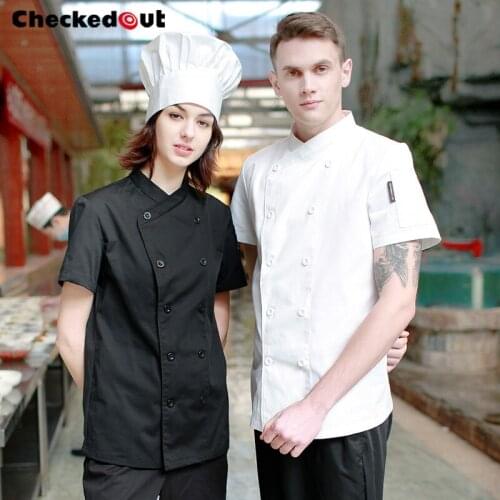 New Short-sleeved Summer Clothes Hotel Kitchen Jacket Dining Room Uniform Men and Women Cooks' Overalls Wear Plus Size B-6255