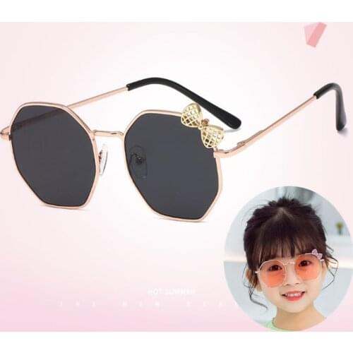 New Fashion Sunglasses for Girls Bow Metal Sun Glasses Kids Polygon Trend Glasses Childrens Outing Sunglasses Wholesale