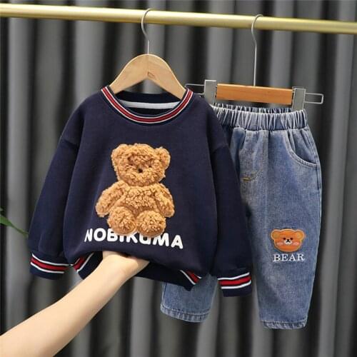 Autumn Baby Girls Boys Clothing Sets Toddler Infant Clothes Outfit Kids Cartoon Bear Cotton T Shirt Jeans Child Sportswear Suit