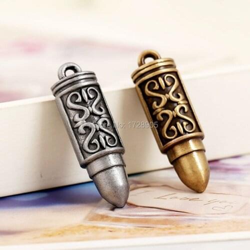 Pendants Charms Carved 3D Bullet Pendant Large 5 PCS 35*11 MM Antique Bronze Silver Zinc Alloy Jewelry Findings Accessories