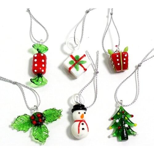Hanging Handmade Glass Xmas Craft Ornaments Cute Candy, Snowman, Gifts, Lucky Leaf Mini Pendant Christmas Tree Decor Accessories