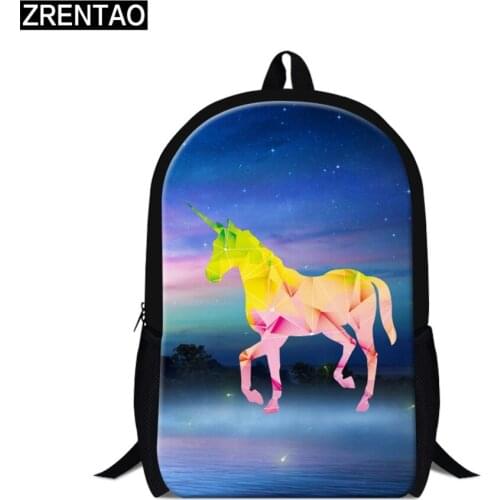 ZRENTAO 3D cartoon Unicorn print book-bag boys girls pupils school backpack teenager polyester mochilas adults bookbags