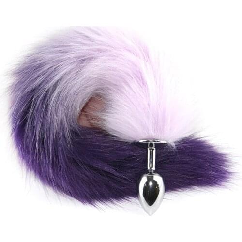 Hot Sex Toys Pink and Purple Color Matching Artistic Fur Fun Anal Plug Fox Tail Dog Tail Female Anal Masturbation Device