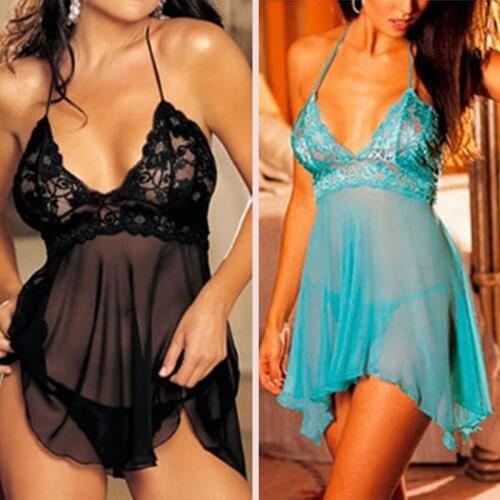 Sexy Women Lingerie Lace Nightgowns G-string Underwear Nightwear Sleepwear Babydoll Dress Nighties Plus Size