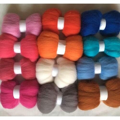 WFPFBEC 12colors 10g/color wolvilt feltro mixed naaldvilten lana merino wool fibre roving for needlefelting diy crafa feutrine