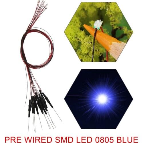 Blue Pre-wired SMD 0805 LED Pre-soldered micro litz wired Blue LED leads Model Train HO N OO Scale L0805B 20pcs/40pcs