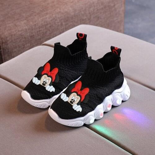 Disney Mickey Minnie Girl Boy Cute Soft Bottom Breathable Casual Shoes Non-slip Sports Shoes LED Light Childrens Shoes