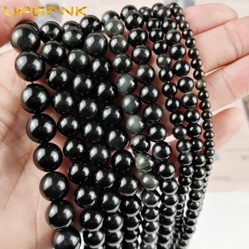 UPGFNK Natural Stone Obsidian Beads Round Loose Spacer Beads For Jewelry Making 4/6/8/10/12mm DIY Bracelets Necklace Accessories
