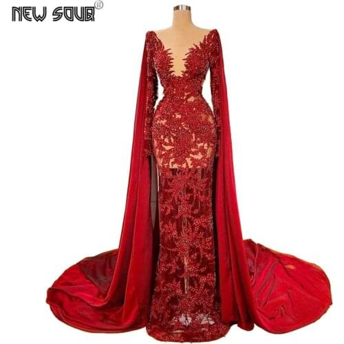 Illusion Neck Evening Dress See Through 2020 Middle East Muslim Party Dress Beading Abendkleider Mermaid Prom Dresses Arabic